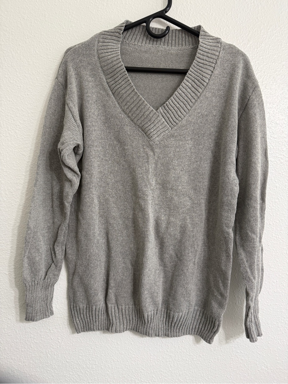Light Gray V-Neck Knit Sweater